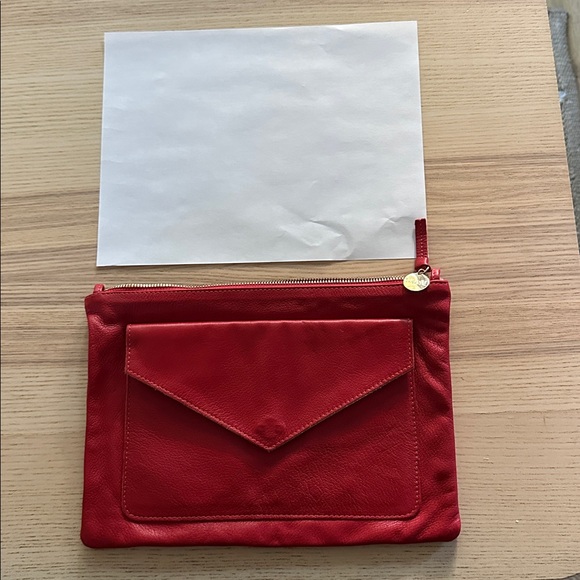 Clare V. Red Leather Clutch w/ Tabs - Yellow Interior - Picture 7 of 8